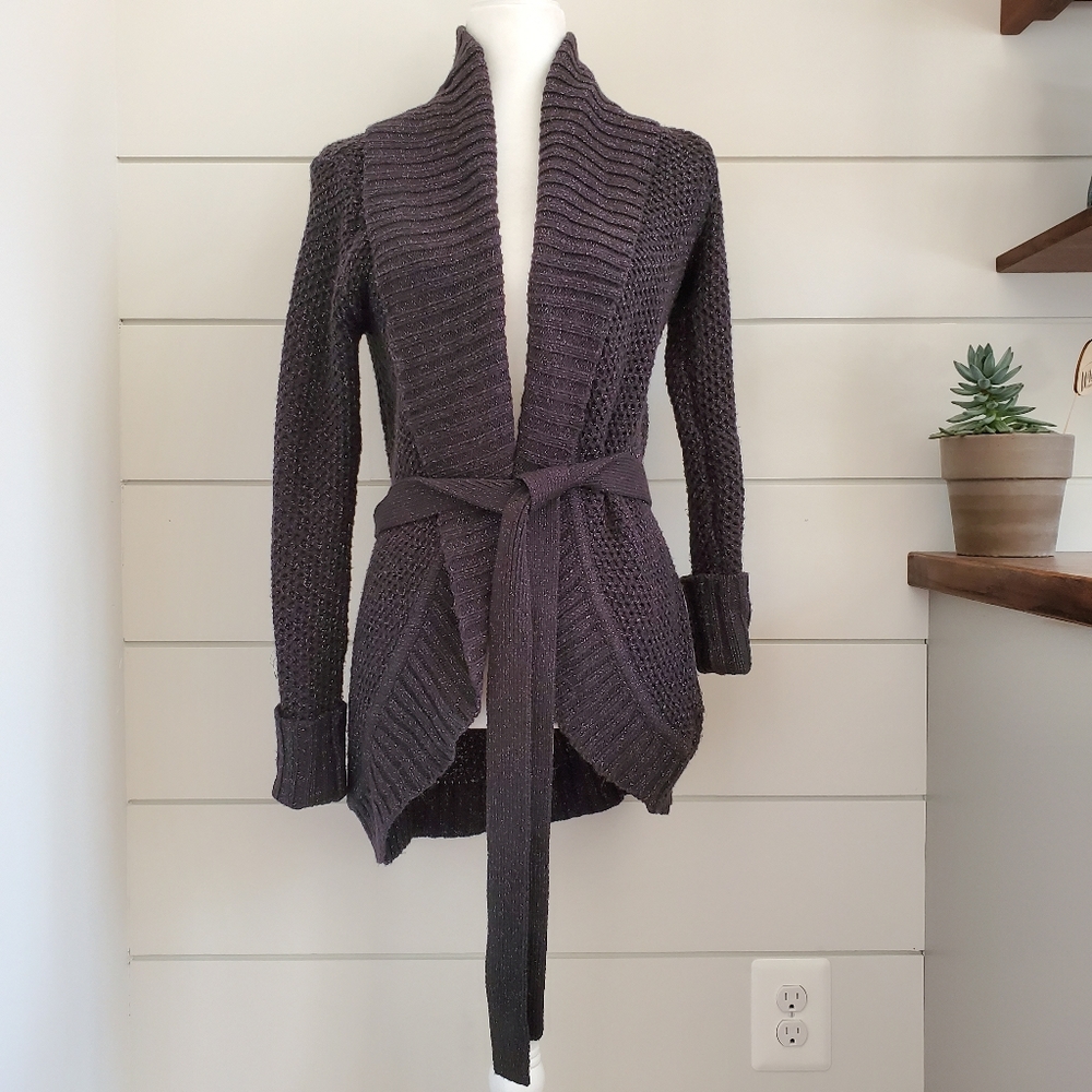 Express Open Front Sparkly Black Long Cardigan
